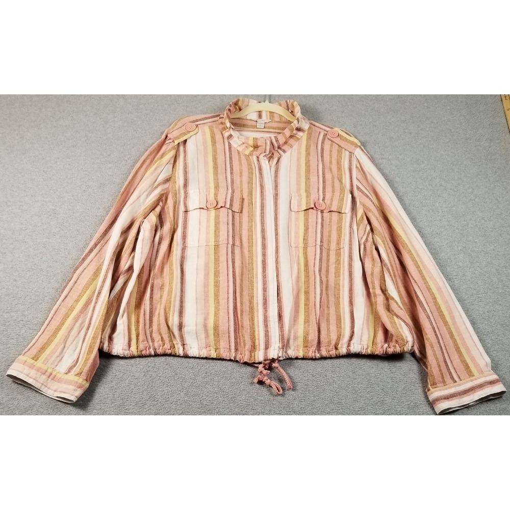Cato Jacket Women 22W 24W Plus Pink Brown Striped Utility Full Zip Long‎ Sleeves